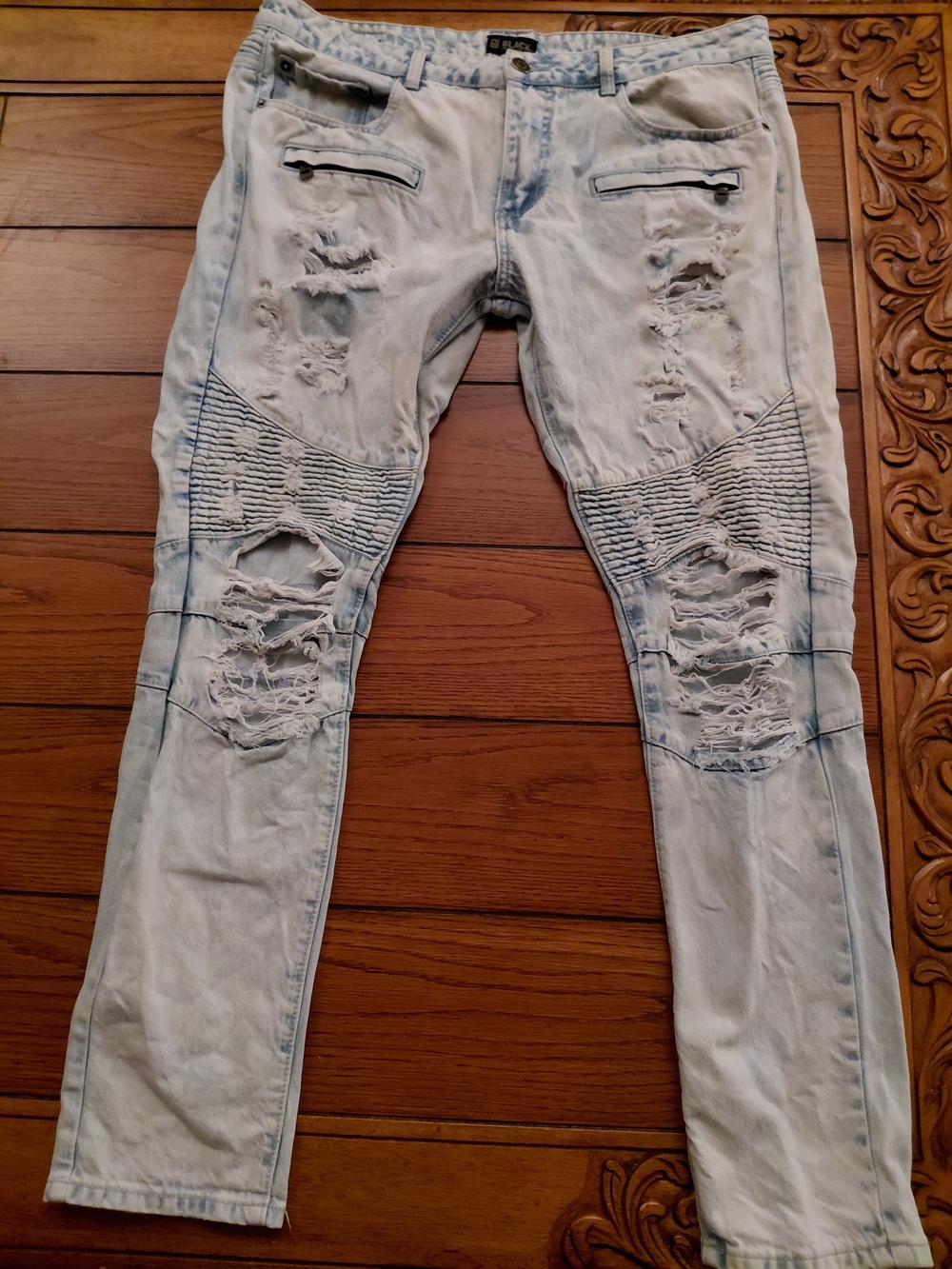 Black Premium Men's Skinny Fit Light Wash Distressed Stretch Denim Jeans #216
